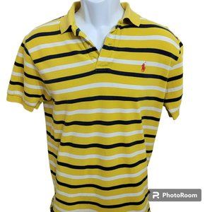 Polo Ralph Lauren Polo Shirt, Men M, Yellow, Blue and White Stripes, Cotton, EUC